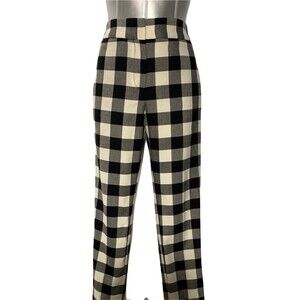 Talbots Pants 4P Black Off White Buffalo Plaid Hampshire Ankle Tux Stripe